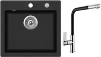 MIT ARMATUR - Rein Schwarz LINDBERGH® Granit Spüle "COL44" + "1-Deco" Einbauspüle Küchenspüle Spülbecken