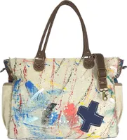 Sunsa Damen Handtasche. XXL Tasche aus Canvas/Leinwand & Leder. Große Strandtasche/Weekender