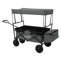 HAUKI Bollerwagen L faltbar mit Dach, Grau, Handwagen klappbar, Gerätewagen inkl. 2x Netztaschen und 1x Außentasche, Vorderrad-Bremse, bis 80 kg