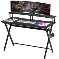 HOMCOM Gaming-Tisch Schreibtisch mit Kopfhörerhaken Computertisch Stahl + MDF Schwarz 120 x 60 x 90 cm