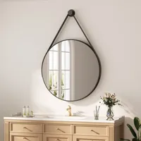 Heilmetz Rund Spiegel Φ60cm Wandspiegel mit Schwarz Abnehmbarem Gürtel Metallrahmen Runder Badspiegel Retroschick nneneinrichtung für Schlafzimmer