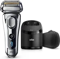 Pánský elektrický holicí strojek Braun Series 9 9297cc s čisticí a nabíjecí stanicí a cestovním pouzdrem, chromový