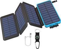 Solar Powerbank, 10000mAh Solar Ladegerät mit 2 Ausgangsport & 1 Eingangsport, Outdoor Powerbank mit 4 Solarpanels und Taschenlampe für Smartphones, Tablets
