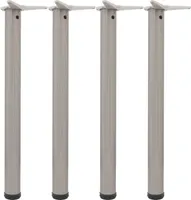 camar Tischfüße verstellbar 690-720mm rund ø 60mm, Metall Tischbeine höhenverstellbar, Stahl Edelstahl-Effekt 4 Stück