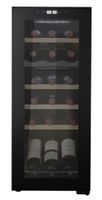 CAVIN Freistehender Weinkühlschrank - Northern Collection 18 Black | Kompressorkühlung | Kapazität 18 Flaschen | zwei Zonen | 2 Temperaturzonen 5 bis 18°C | Glastür mit UV-Schutz | Holzregale | Kleiner schwarzer Kühlschrank