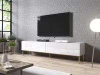 TV stolík TOKA - 200 cm, lesklý biely / zlatý