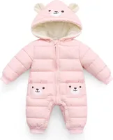 Baby Overall mit Kapuze Strampler Jungen Mädchen Winter Schneeanzug Outfits Warm Langarm Geschenk (Rosa,80cm)