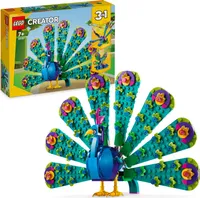 LEGO Creator 3in1 Exotischer Pfau, Set mit Spielzeug-Tieren, Pfau, Libelle und Schmetterling, Vogel-Spielzeug, Kinderzimmer-Deko, Geschenk für Mädchen und Jungen ab 7 Jahren 31157