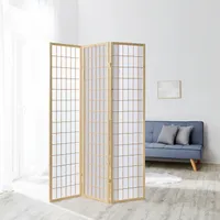 Homestyle4u 68, Paravent Raumteiler 3 teilig, Holz Natur, Reispapier Weiß, Höhe 175 cm