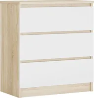 Kommode 3 Schubladen, Farbe: Sonoma-Eiche / Mattweiß, 78 x 70 x 39 cm