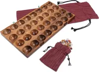 Hus - Bao - Kalaha - Bohnenspiel - Muschelspiel - Edelsteinspiel aus Samena-Holz inkl. Edelsteinen und Stoffbeutel