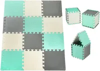 Krabbelmatte Puzzelmatte mit Rand Spielmatte für Babys und Kleinkinder 120 x 90 x 1.2 cm + Wasserdicht  - 12 Teile Minze Grün