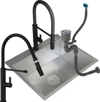 1-Kammer-Stahlspüle 60X50+ Wasserhahn komplett schwarz