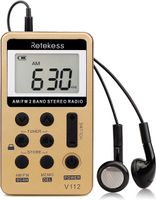 Retekess V112 Prenosné rádio, AM FM mini rádio, pamäťové stanice, nabíjateľná batéria, vreckové rádio so slúchadlami, rádio na batérie (zlaté)