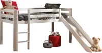 Łóżko do zabawy Vipack Pino ze zjeżdżalnią - lita sosna lakierowana na biało, wymiary: 210 cm x 114 cm x 218 cm; PIHSGB14