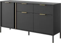 Komoda Bettso se zlatými úchyty, 3 dvířka a 2 zásuvky 153 cm - LARS Black Anthracite