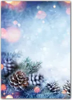 100 Blatt Motivpapier Briefpapier (Weihnachten-5250, DIN A4) wunderschöne Tannzweige im Schnee bei Sonnenschein mit Zapfen