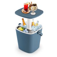 COSTWAY Cool Bar 15L tragbar, Beistelltisch mit anhebbarer Tischplatte, Eiszange, Flaschenöffner & Abnehmbarer Ablage, Kühlbox wetterfest Blau