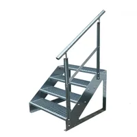 Gitterrost Stahl Freistehende Treppe 4 Stufen Verzinkt + Geländer Rechts - (L x B x H) 82cm x 80cm x 76cm