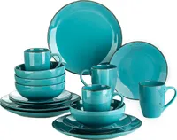 vancasso Navia Oceano jídelní servis, sada kameninového nádobí, 16dílný kombinovaný servis, vintage design, mořská modř