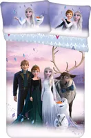 Disney detská obojstranná posteľná bielizeň Frozen 2 skupinový obrázok Anna Elsa Olaf Sven Christoph snehuliak sob magic magic prikrývka 100 x 135 cm + vankúš 40 x 60 cm 100% bavlna