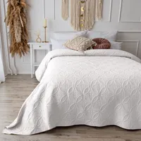 Tagesdecke Bett Bettüberwurf 200x220cm Überwurf Ornamente Sofaüberwurf Steppdecke Sofa Decke Überwurfdecke Tages Decken Betthusse XXL Weiss