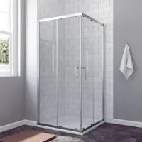 Duschkabine Glas Eckeinstieg 100x100 x 185 cm Schiebetüren Eckdusche Duschabtrennung Klarglas ohne Duschtasse
