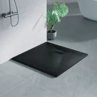 Heilmetz Duschwanne 80x80cm Duschtasse Steinoptik Rutschfeste Extraflach Langlebigem SMC Schwarz Quadratisch Brausetasse