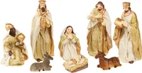 Krippenfiguren Set 8-teilig Creme Gold Handbemalt Weihnachten