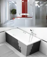 BADLAND Badewanne Rechteck Inspiro RECHTS 160x70 mit Glasabtrennung, Ablaufgarnitur, Füßen und Styroporverkleidung GRATIS