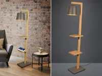 Trio Stehleuchte RODRIGO mit Ablagen Holz Schirm Silber antik