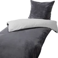 heimtexland ® Teddy Flanell Wende Bettwäsche Plüsch Bezug 80x80 I 200x135 Super Soft mit Cashmere Touch Oberfläche Typ751 Anthrazit