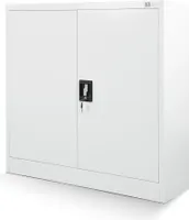 Kleiner Aktenschrank C001B Büroschrank mit Flügeltüren Metallschrank Lagerschrank Pulverbeschichtet Stahlblech 92,5 x 90 x 40 cm Farbe: Weiß