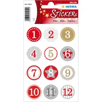 Herma DECOR Nálepka Adventný kalendár nálepky 1-24, červená Ø 2 cm