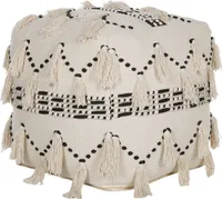 BELIANI Pouf in Beige und Schwarz 50 x 50 cm Baumwolle in Boho-Stil Fransen