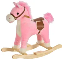 HOMCOM Kinder Schaukelpferd Baby Schaukeltier Pferd mit Tiergeräusche Spielzeug Haltegriffe für 36-72 Monate Plüsch Rosa 65 x 32,5 x 61 cm