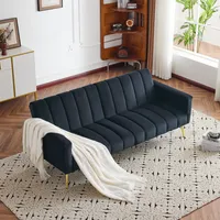 Merax Schlafsofa mit Bettfunktion,Klappbett Bettsofa Klappsofa mit Schlaffunktion,Gästebett Rückenlehne neigbar 105°/140°/180°, 184 x 71 x79cm Schwarz
