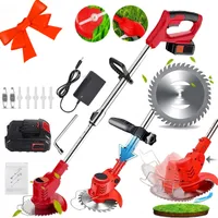 Akuu Rasentrimmer, 3-in-1 Rasentrimmer Kabellos, mit 2 Batterie und Ladegerät, 180° Trimmwinkel, Teleskop-Stiel & Zusatzhandgriff, Rot