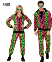 80er Jahre bunter Tigerprint Trainingsanzug - Jogginganzug Gr. S bis 2XL -  Neon Rave Party Paarkostüm XXL - ab 190 cm
