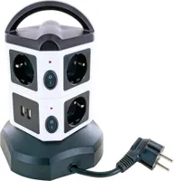 Steckdosentower 7-fach 2 USB-A Anschlüsse Kabel ausziehbar, drehbar