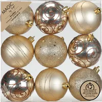 Weihnachtskugeln Kunststoff 6cm mit Glitzer 9er Set - Creamy Gold