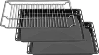 ICQN 465 x 370 x 30 doppelt Set mit Gitter, Passend für Bosch Neff Constructa, 2er Emaillierte Fettpfanne für Backofen und Verchromt Backofenrost, Kratzfest & Rosfrei, 46,5 x 37 x 3 cm