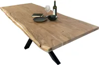 Esstisch Baumkante massiv Akazie Natur 280 x 100 Spider-Gestell schwarz CALI