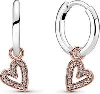 PANDORA ROSE Creoles "Srdce" stříbro, 14k růžové zlato, zirko