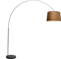 QAZQA - Modern Bogenleuchte I Bogenlampe I Lampe I Leuchte Stahl I Silber I nickel matt Stoffschirm braun 45 cm - XXL I Wohnzimmer - Stahl Länglich - LED geeignet E27