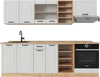 Vicco Küchenzeile R-Line, 240 cm ohne Arbeitsplatte, Weiß Landhaus/Goldkraft Eiche