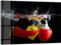 DEQORI Küchenrückwand Glas 60x40 cm 'Paprikaschoten im Wasser' Spritzschutz Bad Rückwand