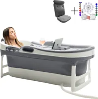 HelloBath® skladacia vaňa - antracit - 148 cm - mobilná vaňa - skladacia vaňa - vedro - dospelí a deti - vankúšik a lampa do vane