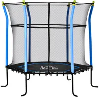 HOMCOM Kinder Trampolin Ø163,5 cm, Indoor Trampolin mit Sicherheitsnetz Randabdeckung Gummiseil, Kindertrampolin bis 50 kg, für Kinder 3-10 Jahre Blau