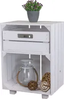 Nachttisch weiß mit Schublade Beistelltisch Ablagetisch Holzkiste Weinkiste mit Schublade Regalkiste